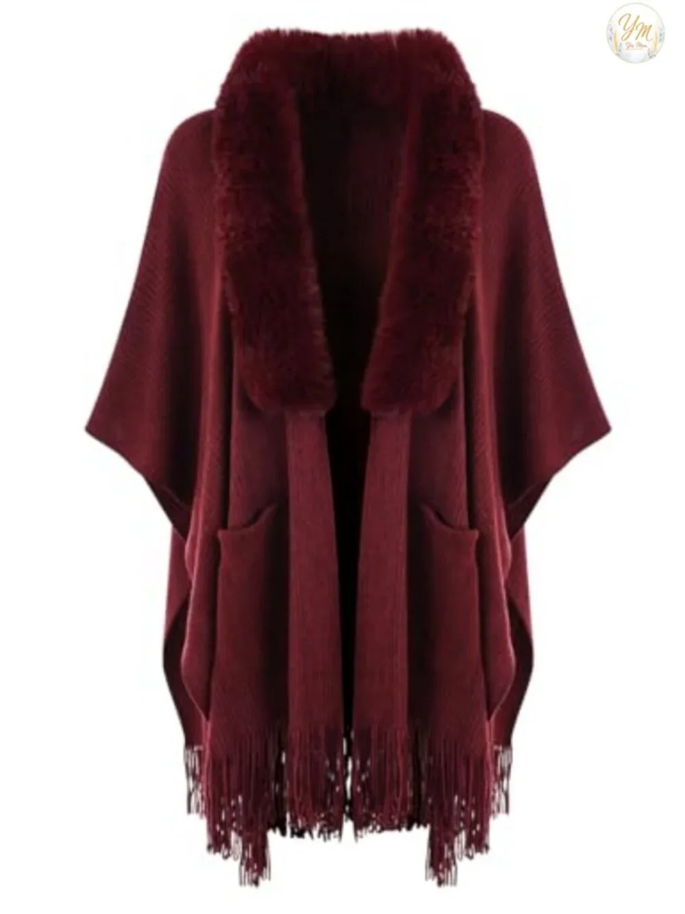 Women's Poncho Cape Shawl Wrap with Pockets Open Front Fringe Knit